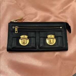 Marc Jacobs Large Black Leather Wallet with Bold Gold Hardware tons of space!❤️
